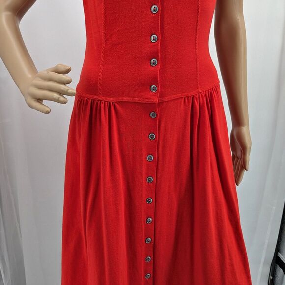 Vintage 1990s Liz Claiborne Shirt Dress Red Pockets Drop Waist Size Petite XS - Picture 4 of 9